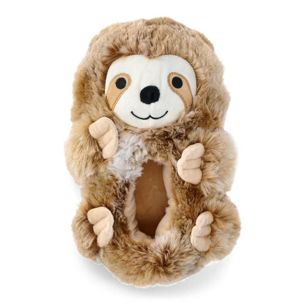 Sloth Plushy Fuzzy Slippers Cozy Brown Tan Novelty Shoes New in Package Size 7/8